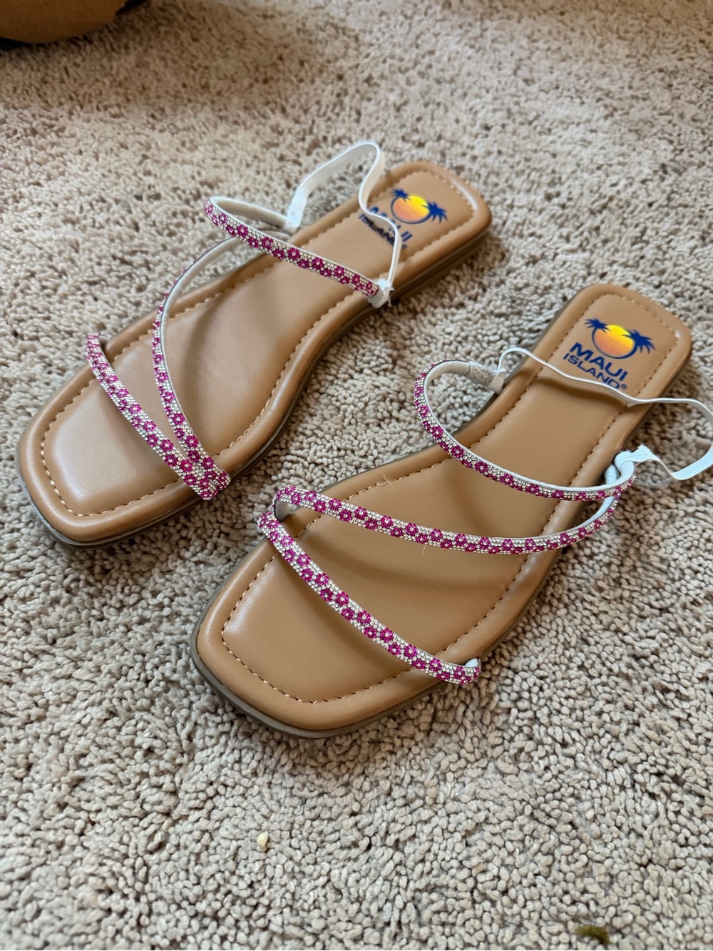 Maui Island Pink Floral Strappy Sandals